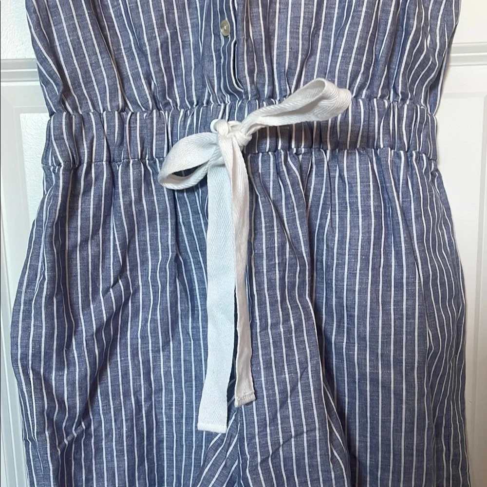 Kate Spade Linen Broom Street Blue Striped Sleeveless Romper